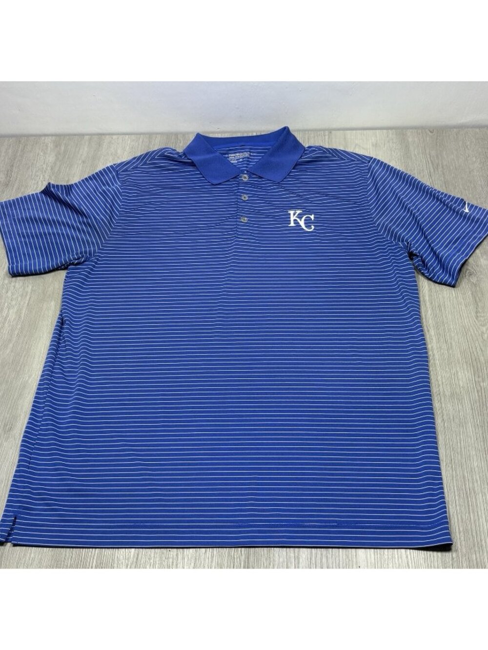 Nike Kansas City Royals Polo Mens XL Blue BSBL Striped Performance Dri Fit